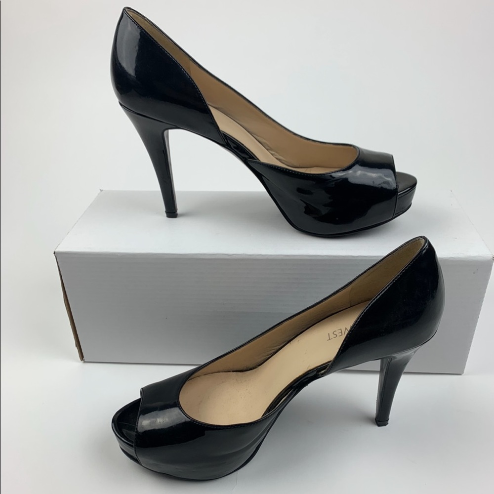 Nine West Black Open Toed Pumps size 7.5